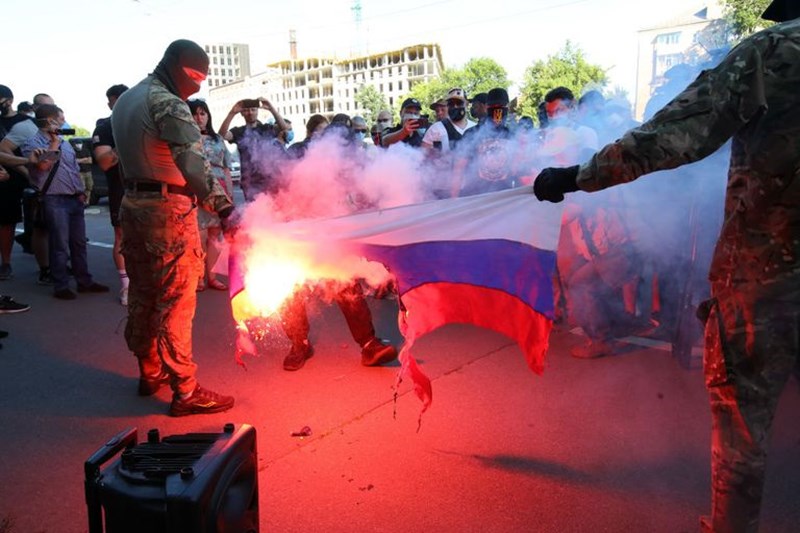 BURNING OF THE RUSSIAN FLAG