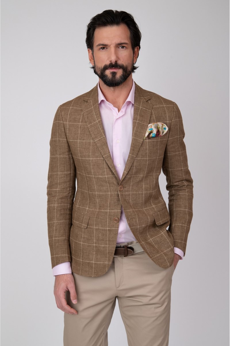 Σακάκι Ανδρικό Καρό Λινό Αφοδράριστο