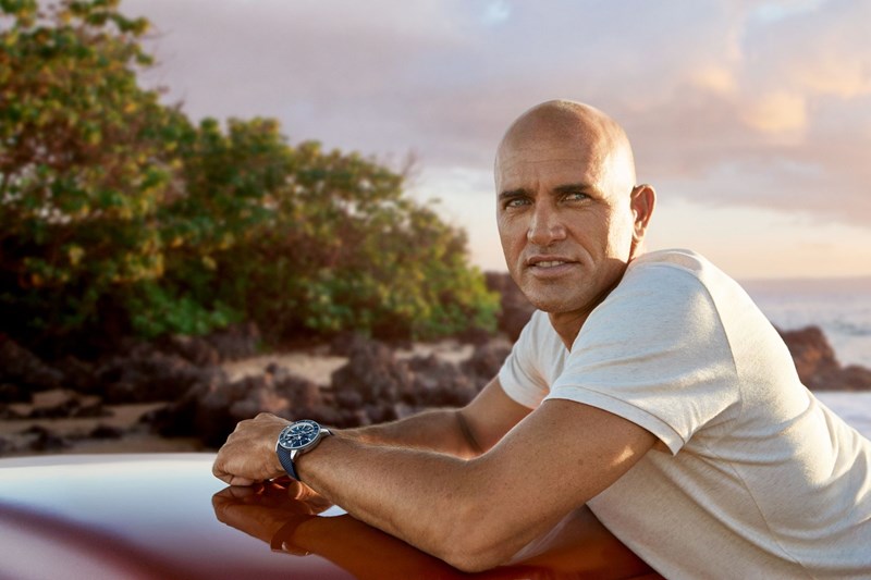 Kelly Slater wearing the Superocean Heritage B31 Automatic 40 Kelly Slater