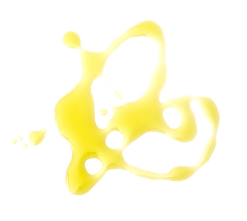 OLIVE OIL SPILLED ON A WHITE BACKGROUND