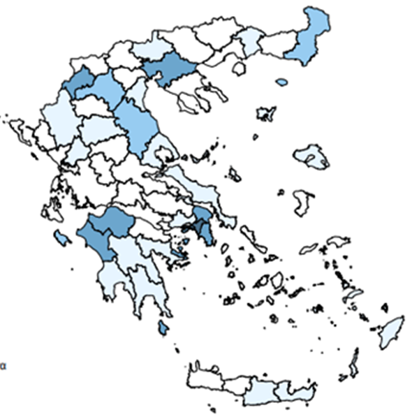Ο χάρτης με τα κρούσματα του κορονοϊού στην Ελλάδα