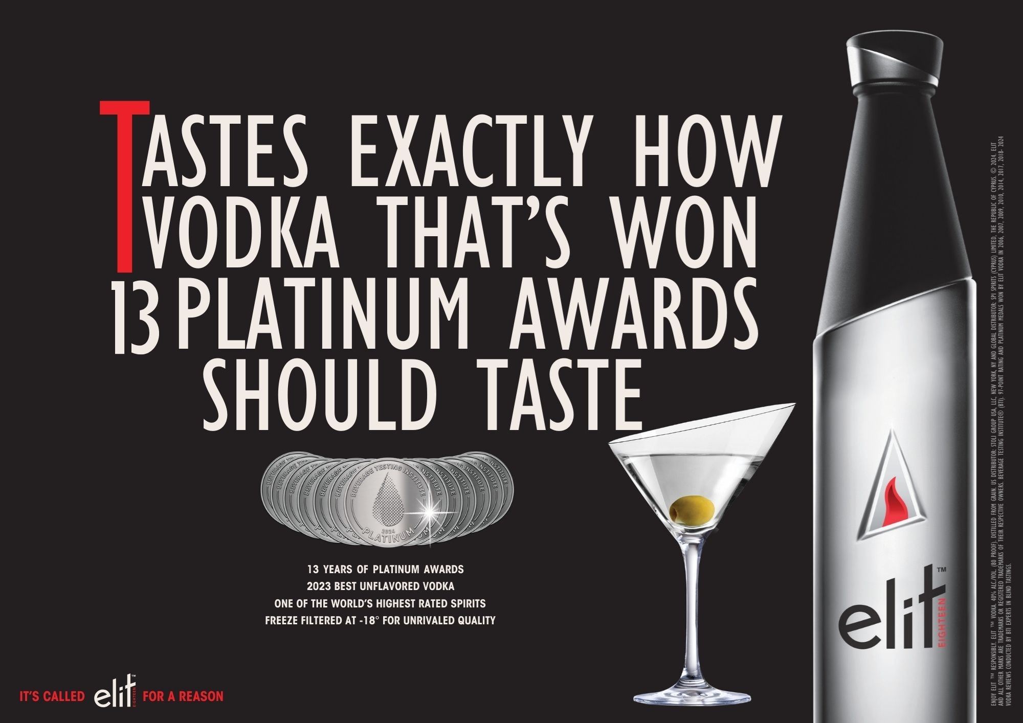 Η Elit vodka διακρίθηκε με ένα ακόμα platinum βραβείο από το Ινστιτούτο Δοκιμών Ποτών