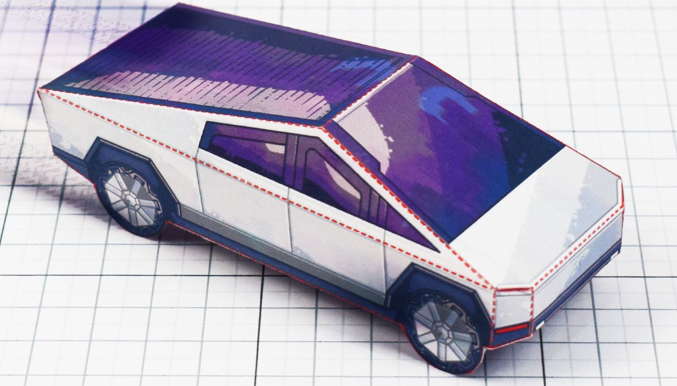 Ένα υπέροχο Tesla Cybertruck, φτιαγμένο από χαρτόνι